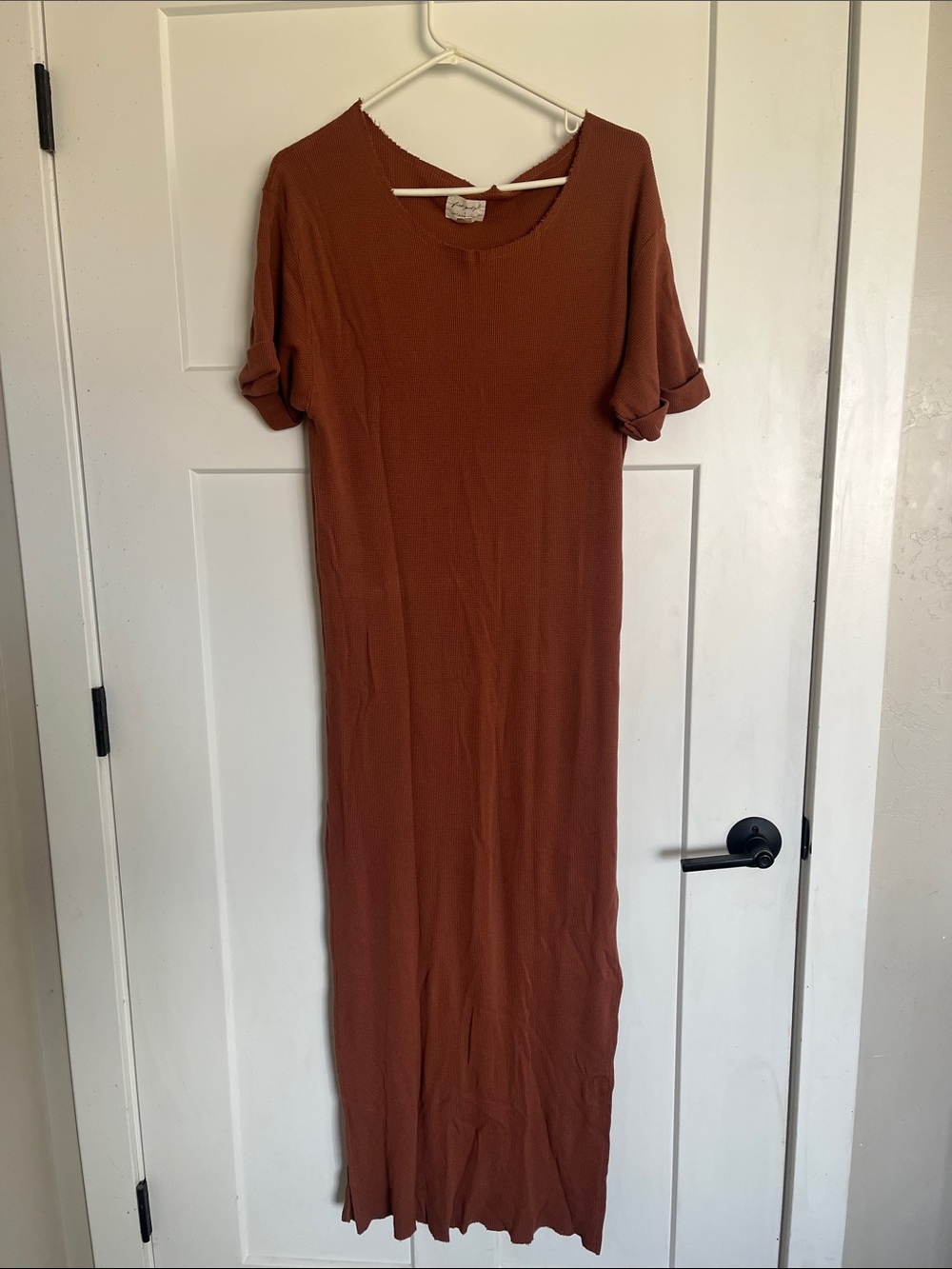 Free People Rust Brown Short-Sleeve Maxi Dress - Textured